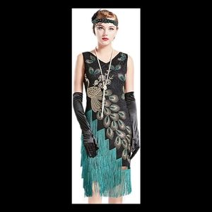 1920s Vintage Peacock Sequined Flapper Dress